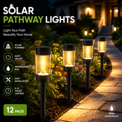 12-Pack Solar Pathway Lights – Warm White Waterproof Outdoor Landscape Lighting